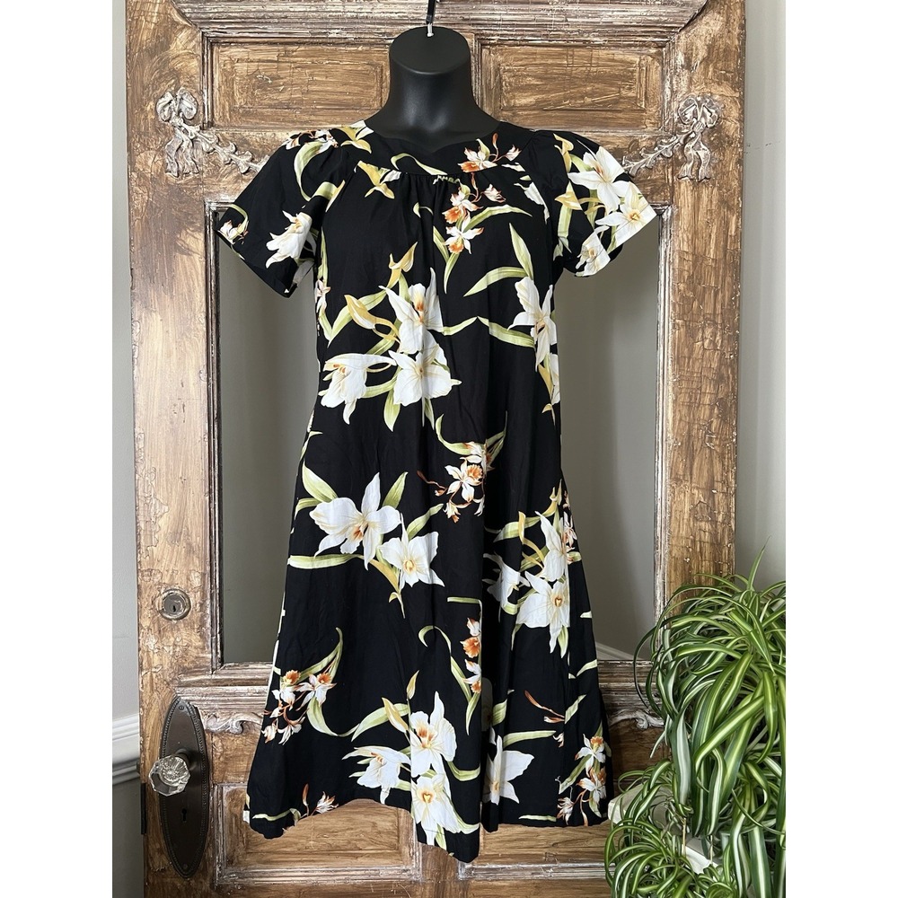 Vintage Two Palms Dress‎ Small Hawaiian Short Sleeve Resort